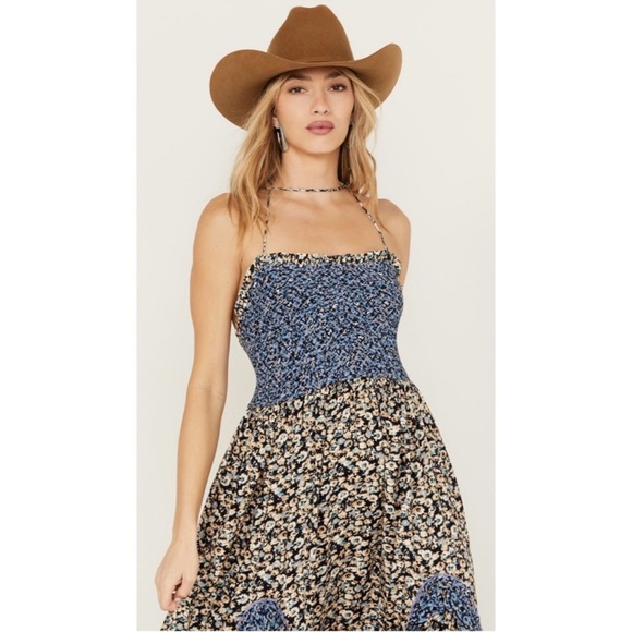 SOLD NWT Free People One I Love Floral Ruffle Maxi Dress in Denim Combo - Picture 2 of 15